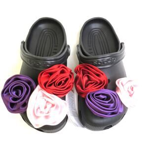 New CROCS Black Classic Rosette Clog Adult Unisex Sz Women 8 Men 6